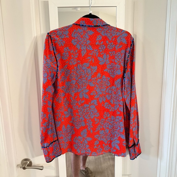 Diane Von Furstenberg Long-sleeve Printed Silk Shirt In Callow Bright Red - Picture 5 of 5